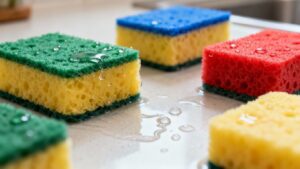 Eco-friendly kitchen sponges on a countertop.