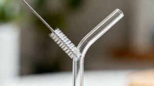 Cleaning brush inside a reusable straw.