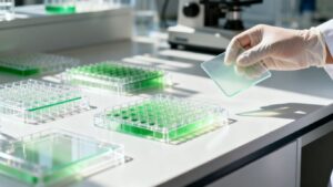 Innovative green plastics in a modern lab setting.